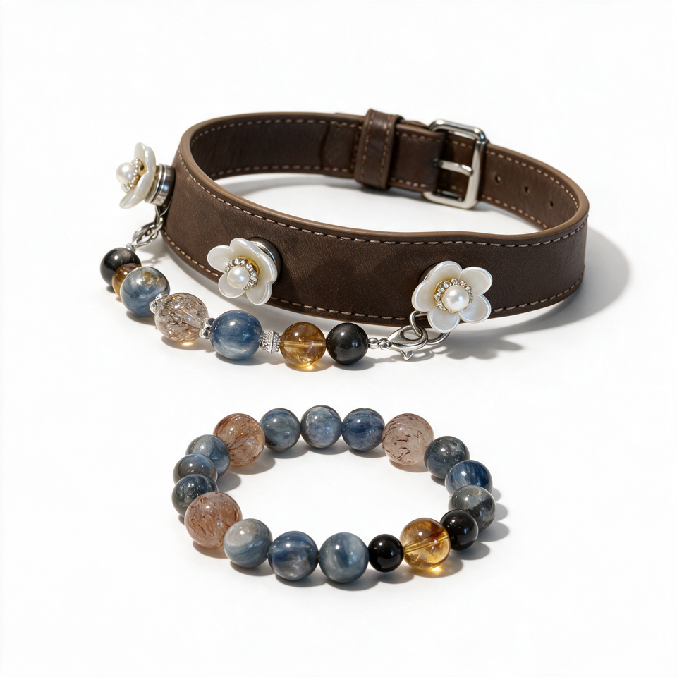 Twilight Promise Matching Crystal Dog Collar & Owner Bracelet Set — complete product view