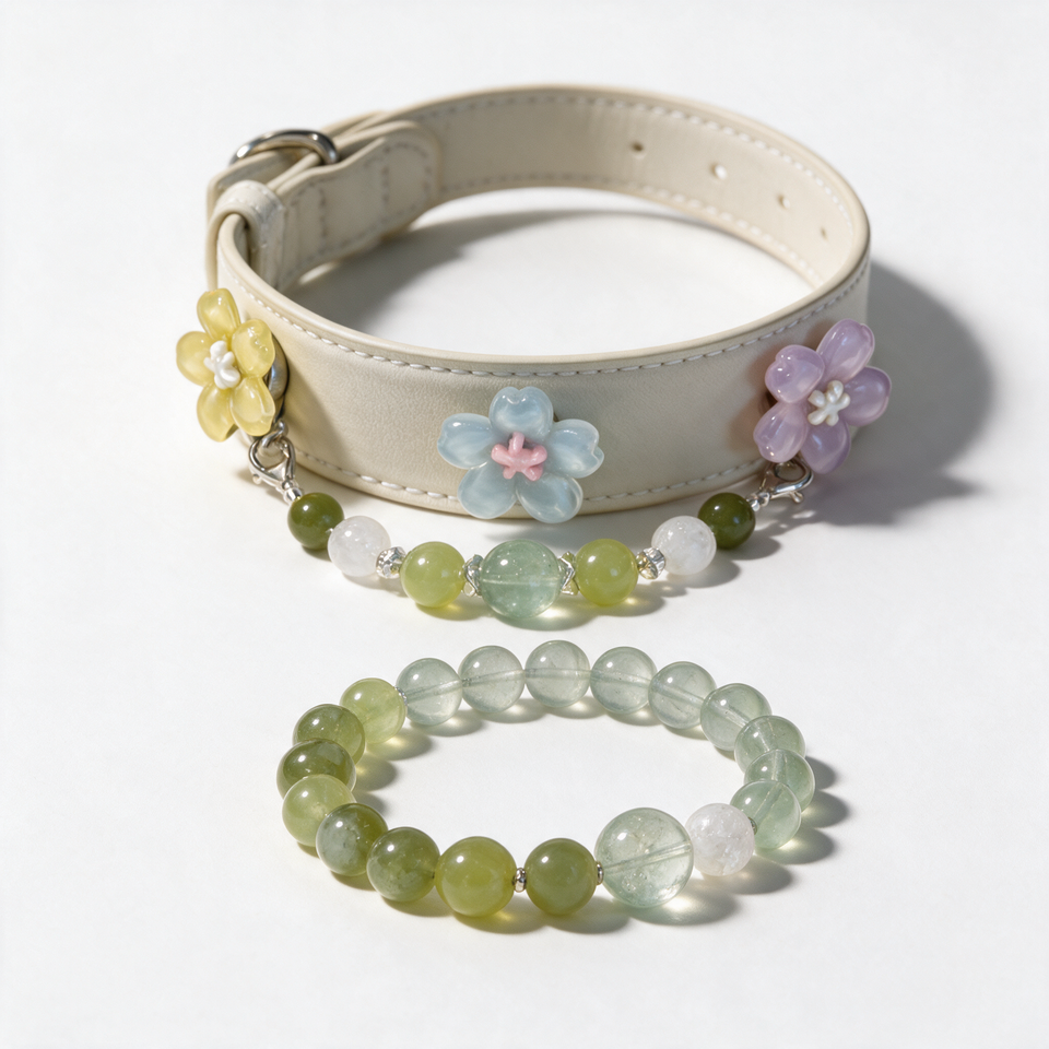 Fern Together Matching Crystal Dog Collar & Owner Bracelet Set — complete product view