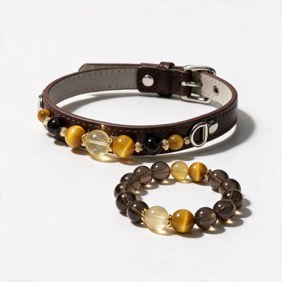 Golden Hour Matching Crystal Dog Collar & Owner Bracelet Set — complete product view