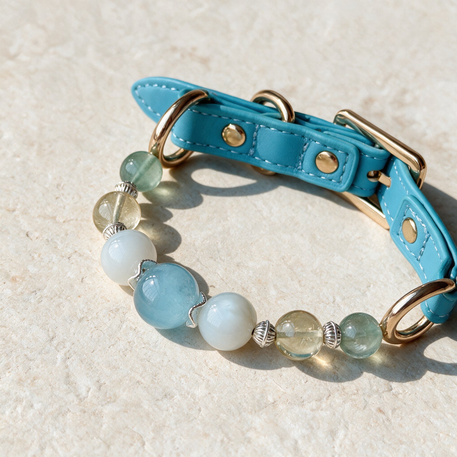 A close view of the Quiet Lagoon beads and fittings