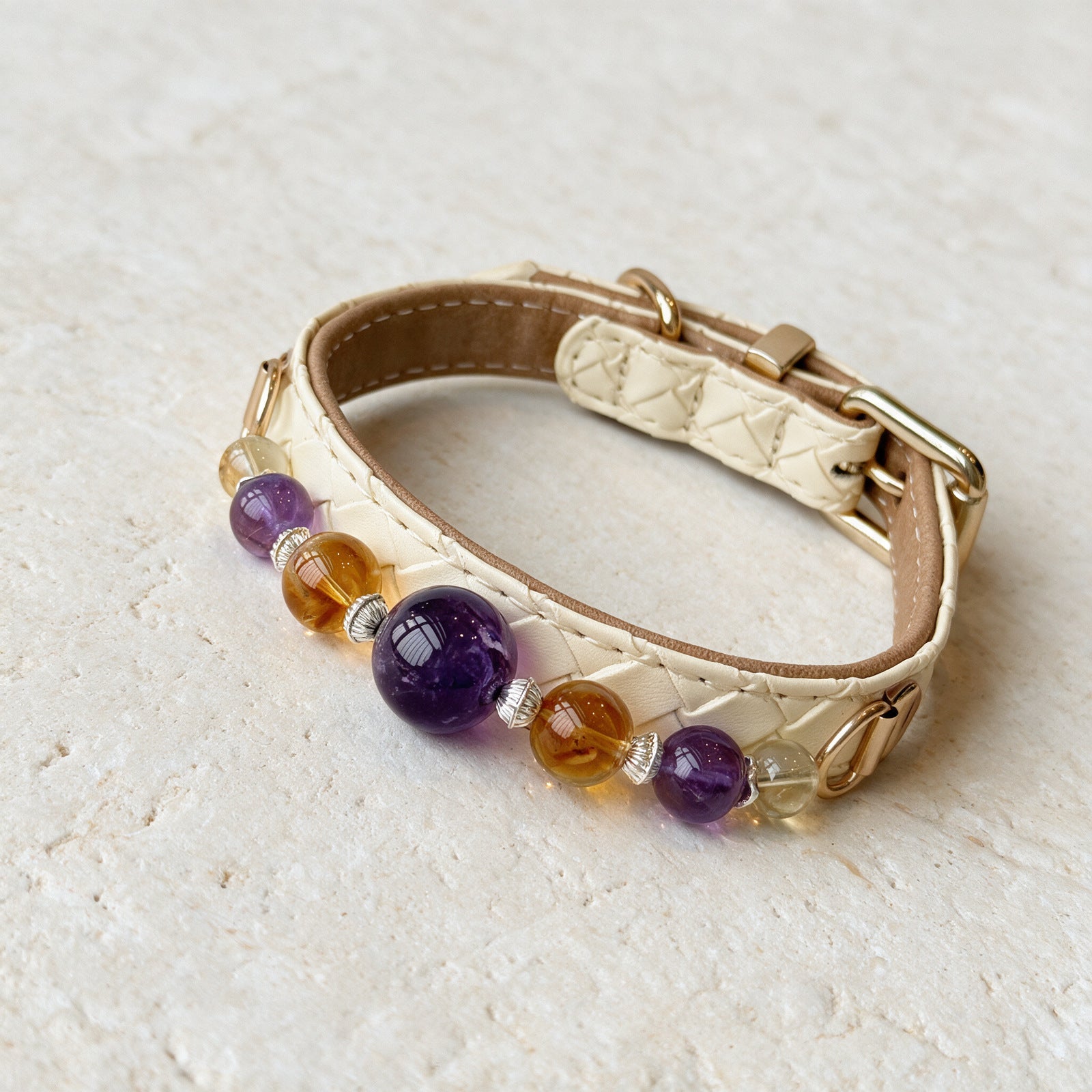 A close view of the Violet Sun beads and fittings
