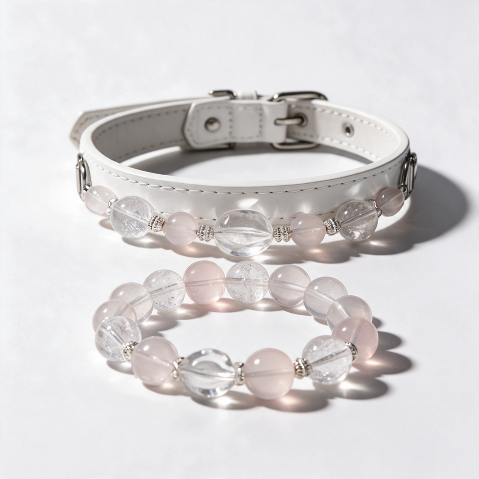 Blush Whisper Matching Crystal Dog Collar & Owner Bracelet Set — complete product view