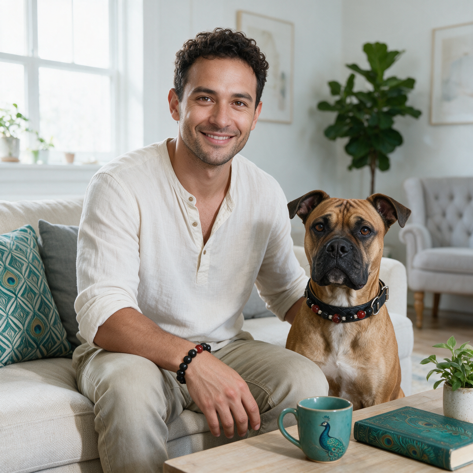 Crimson Bond Matching Crystal Dog Collar & Owner Bracelet Set — styled on a pet and their person
