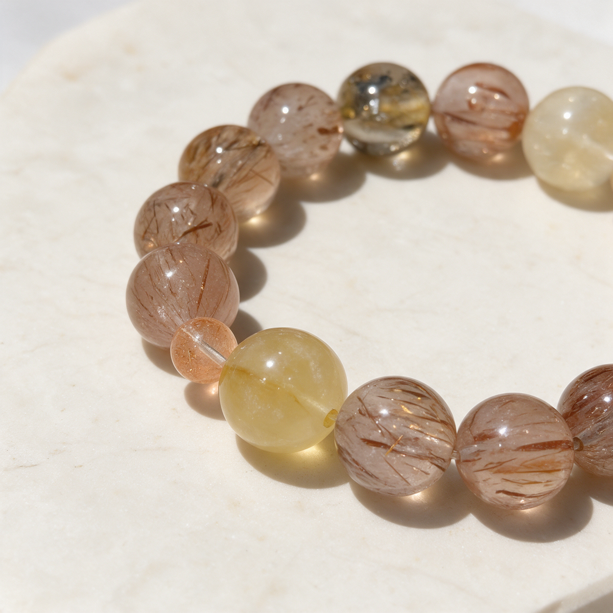 Close-up of bead and decorative details in the Amber Keepsake matching set.