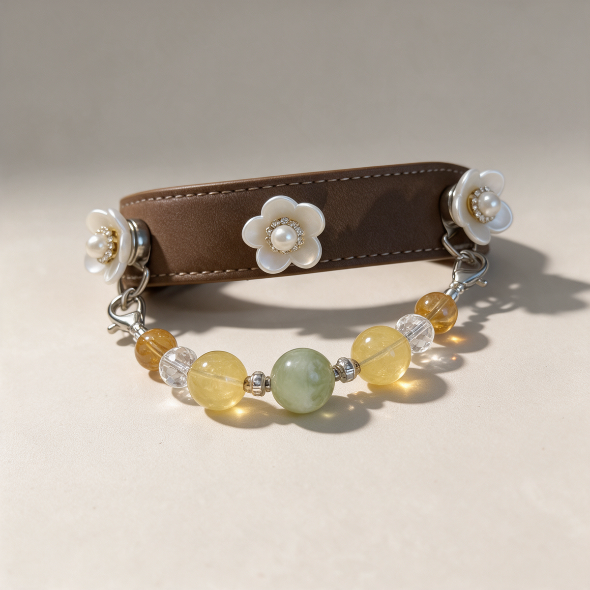 Close-up of bead and decorative details in the Meadow Light matching set.