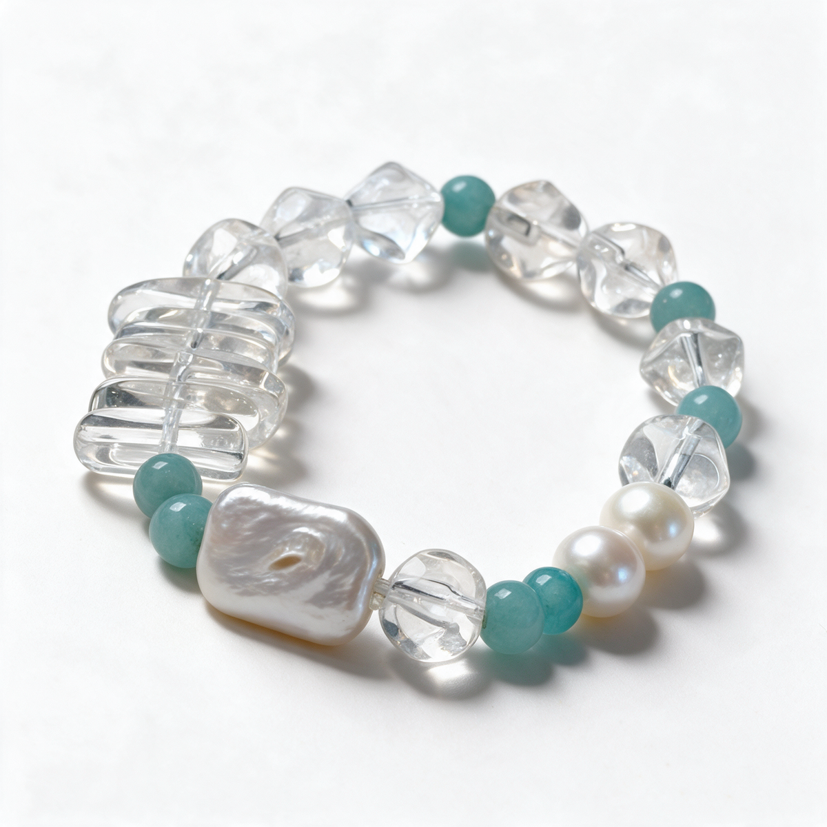 Lagoon Treasure matching pet jewelry and owner bracelet — detail view. AI-styled imagery based on this design.