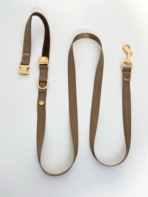 Brown coordinating leash; decorative charms sold separately.
